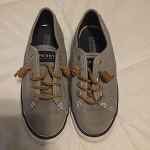 Sperry Gray Sneakers with Brown Laces